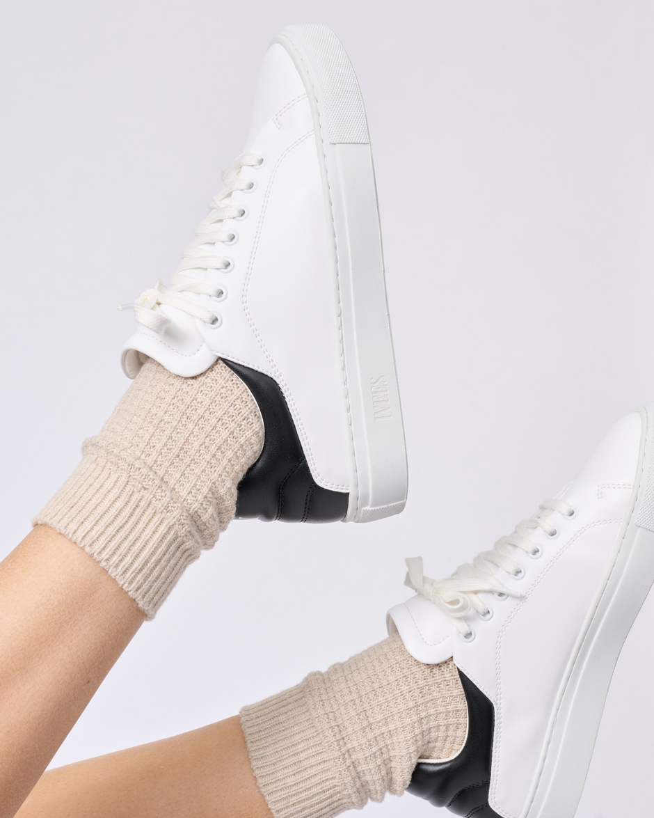IVEES White and Black Vegan Leather Sneakers